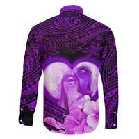Dolphin Couple Love Story Valentine Day Family Matching Short Sleeve Bodycon Dress and Hawaiian Shirt With Polynesian Tribal Tattoo Purple Style LT03 - Polynesian Pride