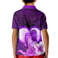 Dolphin Couple Love Story Valentine Day Kid Polo Shirt With Polynesian Tribal Tattoo Purple Style LT03 - Polynesian Pride