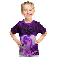 Dolphin Couple Love Story Valentine Day Kid T Shirt With Polynesian Tribal Tattoo Purple Style LT03 Purple - Polynesian Pride