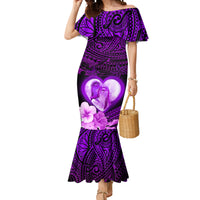 Dolphin Couple Love Story Valentine Day Mermaid Dress With Polynesian Tribal Tattoo Purple Style LT03 Women Purple - Polynesian Pride