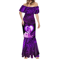 Dolphin Couple Love Story Valentine Day Mermaid Dress With Polynesian Tribal Tattoo Purple Style LT03 - Polynesian Pride