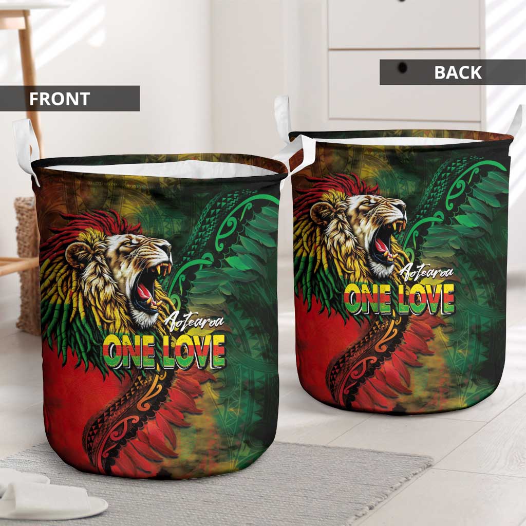 Aotearoa One Love Laundry Basket Reggae Lion with Kakahu Huruhuru LT03 - Polynesian Pride