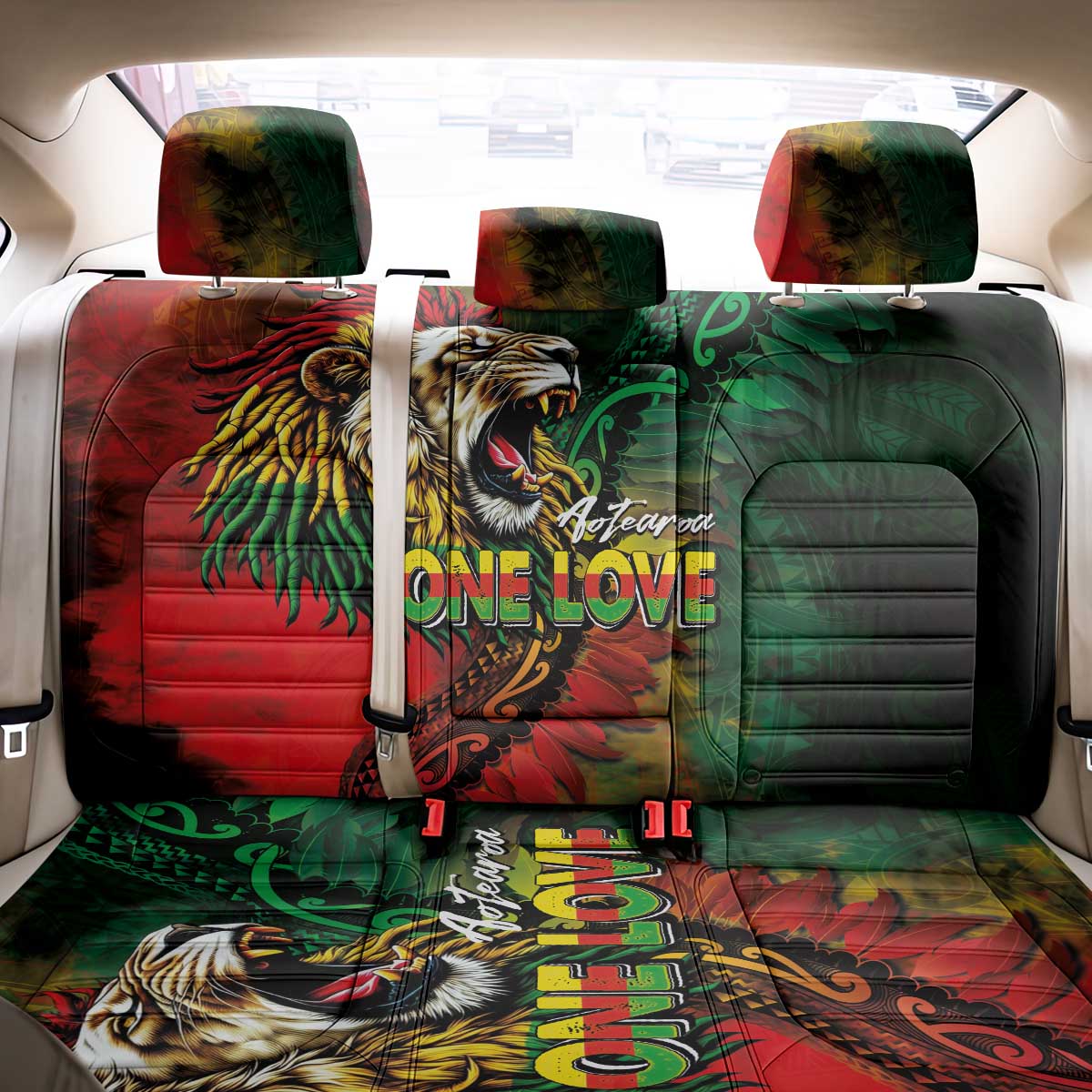 Aotearoa One Love Back Car Seat Cover Reggae Lion with Kakahu Huruhuru LT03 - Polynesian Pride