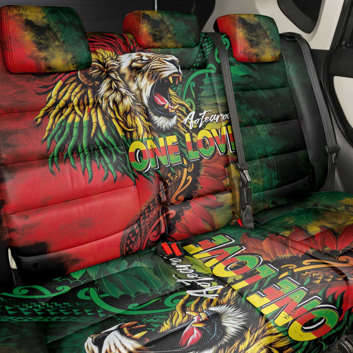 Aotearoa One Love Back Car Seat Cover Reggae Lion with Kakahu Huruhuru LT03 - Polynesian Pride
