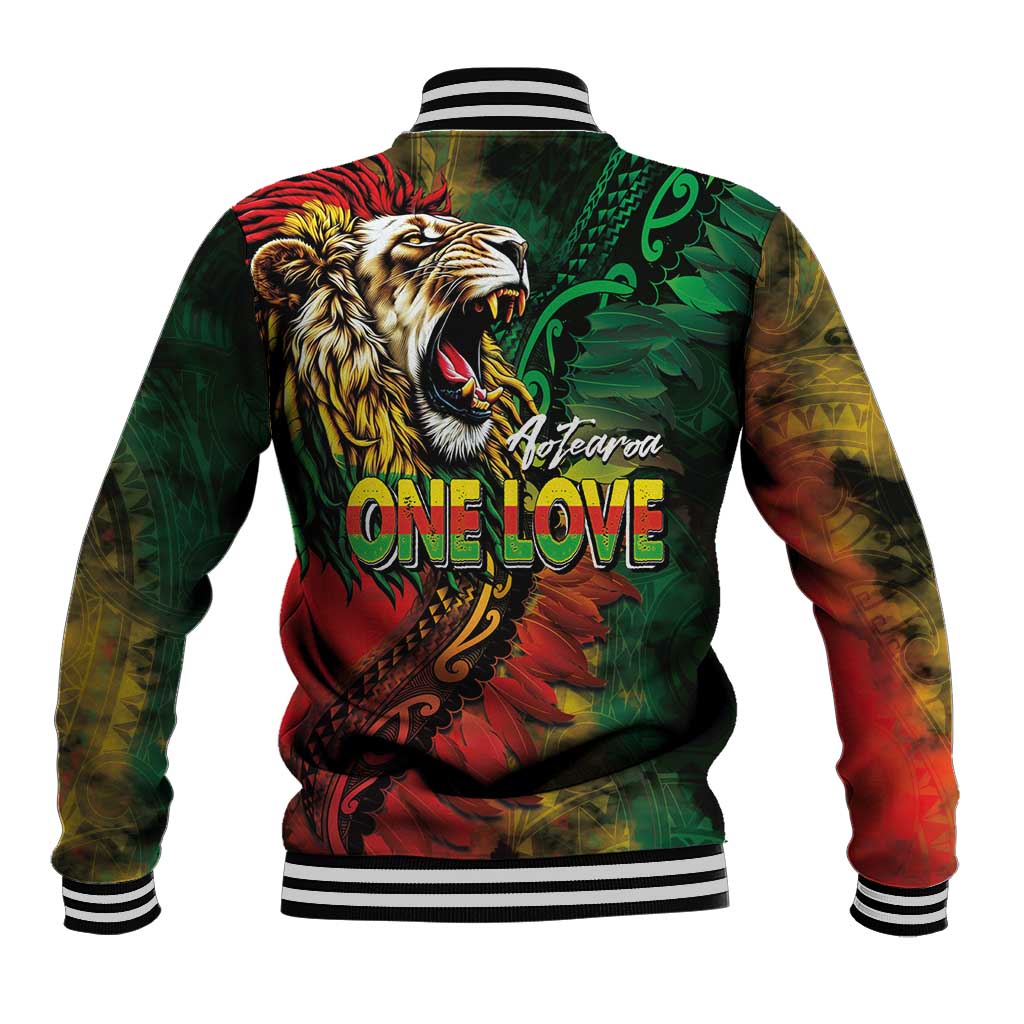 Aotearoa One Love Baseball Jacket Reggae Lion with Kakahu Huruhuru LT03 - Polynesian Pride