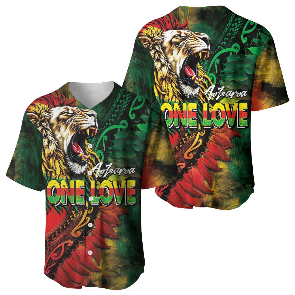 Aotearoa One Love Baseball Jersey Reggae Lion with Kakahu Huruhuru LT03 - Polynesian Pride