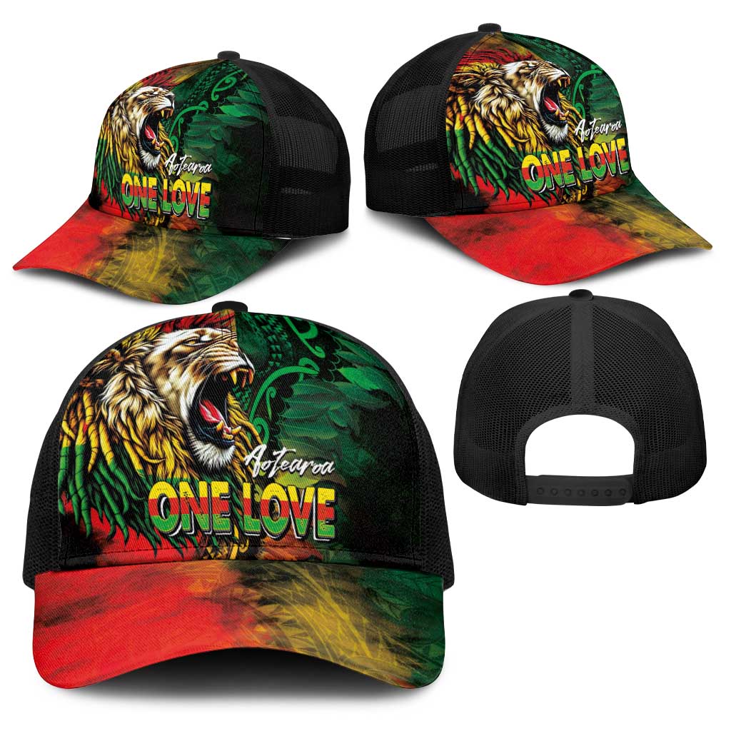 Aotearoa One Love Baseball Net Cap Reggae Lion with Kakahu Huruhuru LT03 - Polynesian Pride
