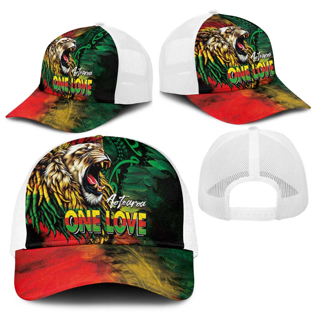 Aotearoa One Love Baseball Net Cap Reggae Lion with Kakahu Huruhuru LT03 - Polynesian Pride