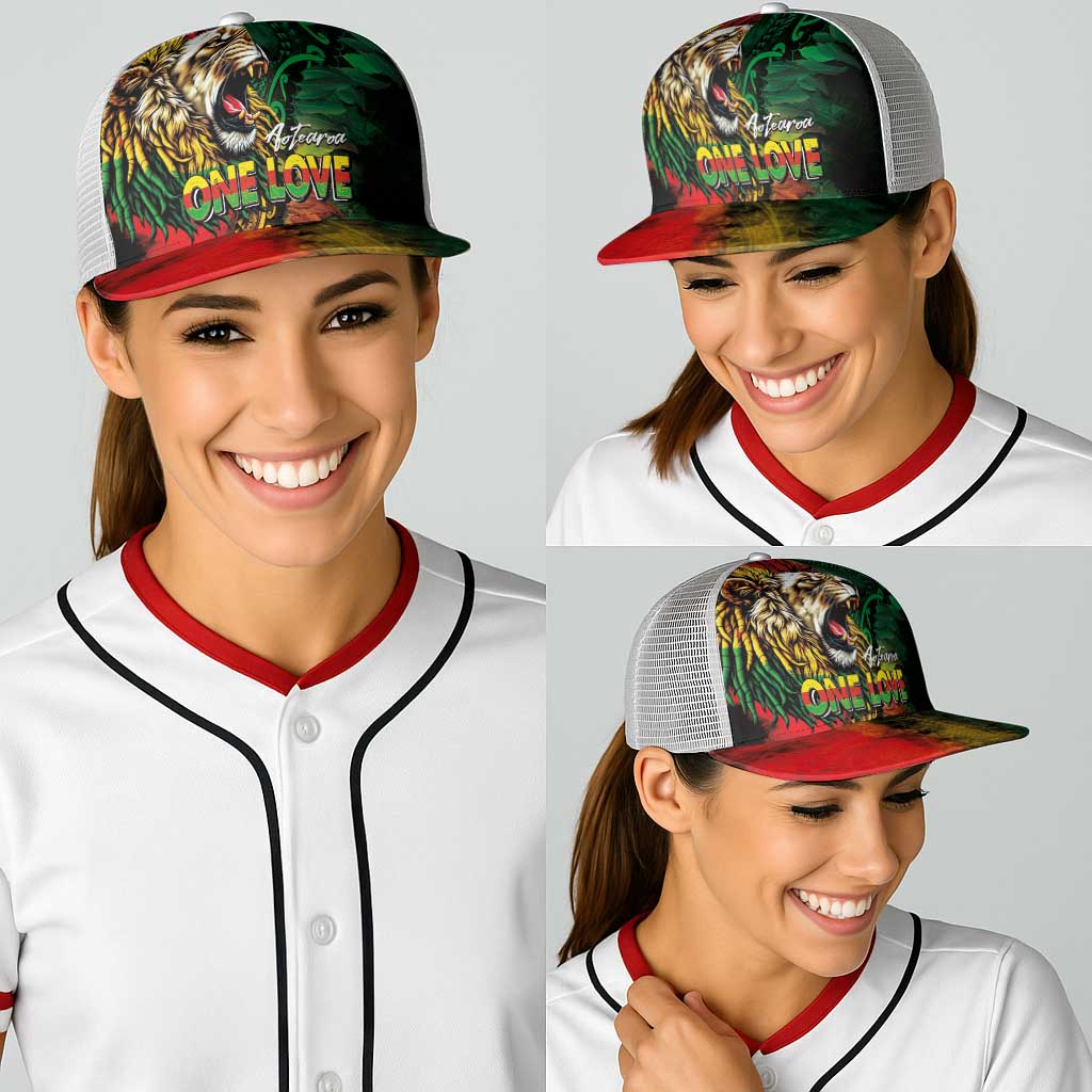 Aotearoa One Love Baseball Net Cap Reggae Lion with Kakahu Huruhuru LT03 - Polynesian Pride