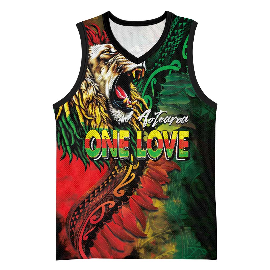 Aotearoa One Love Basketball Jersey Reggae Lion with Kakahu Huruhuru