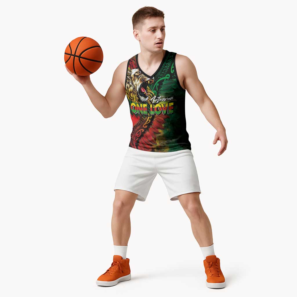 Aotearoa One Love Basketball Jersey Reggae Lion with Kakahu Huruhuru