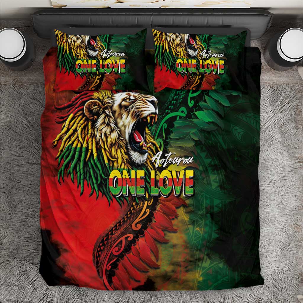 Aotearoa One Love Bedding Set Reggae Lion with Kakahu Huruhuru LT03 Black - Polynesian Pride