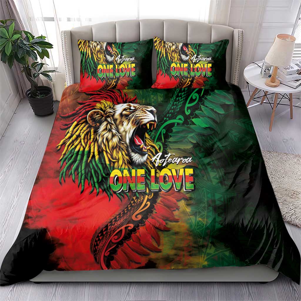 Aotearoa One Love Bedding Set Reggae Lion with Kakahu Huruhuru LT03 - Polynesian Pride