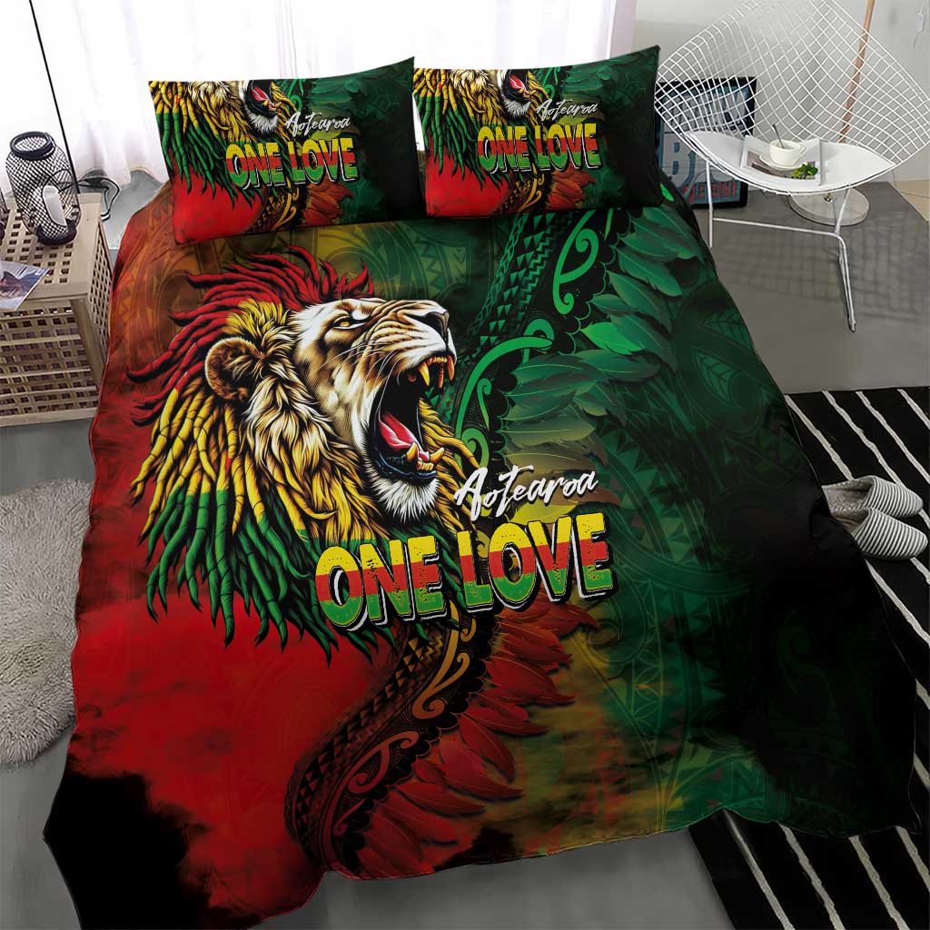 Aotearoa One Love Bedding Set Reggae Lion with Kakahu Huruhuru LT03 - Polynesian Pride