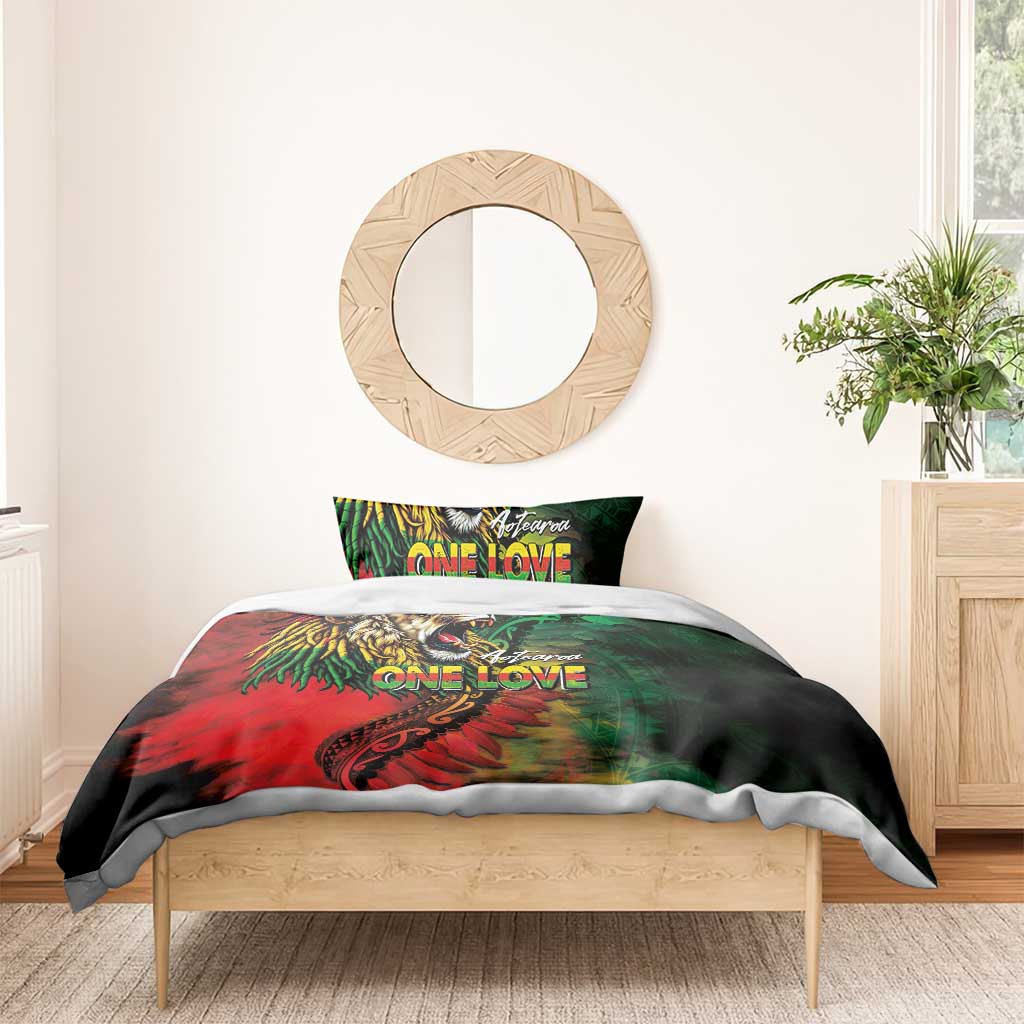 Aotearoa One Love Bedding Set Reggae Lion with Kakahu Huruhuru LT03 - Polynesian Pride