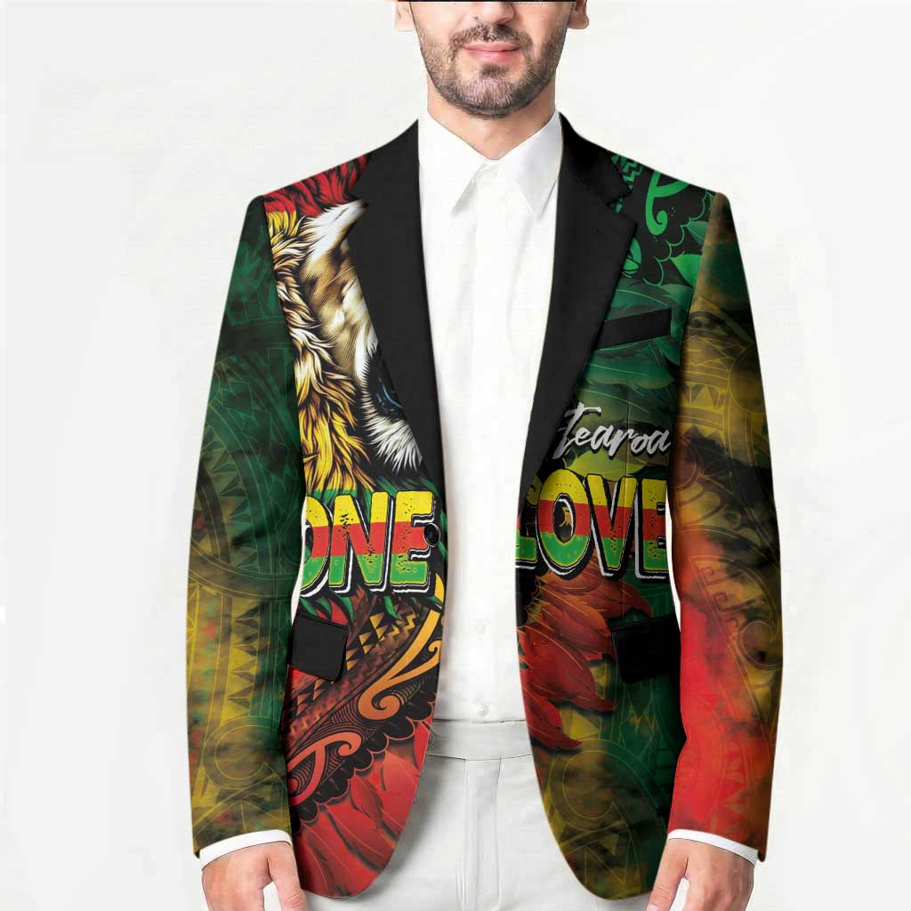Aotearoa One Love Blazer Reggae Lion with Kakahu Huruhuru LT03 - Polynesian Pride