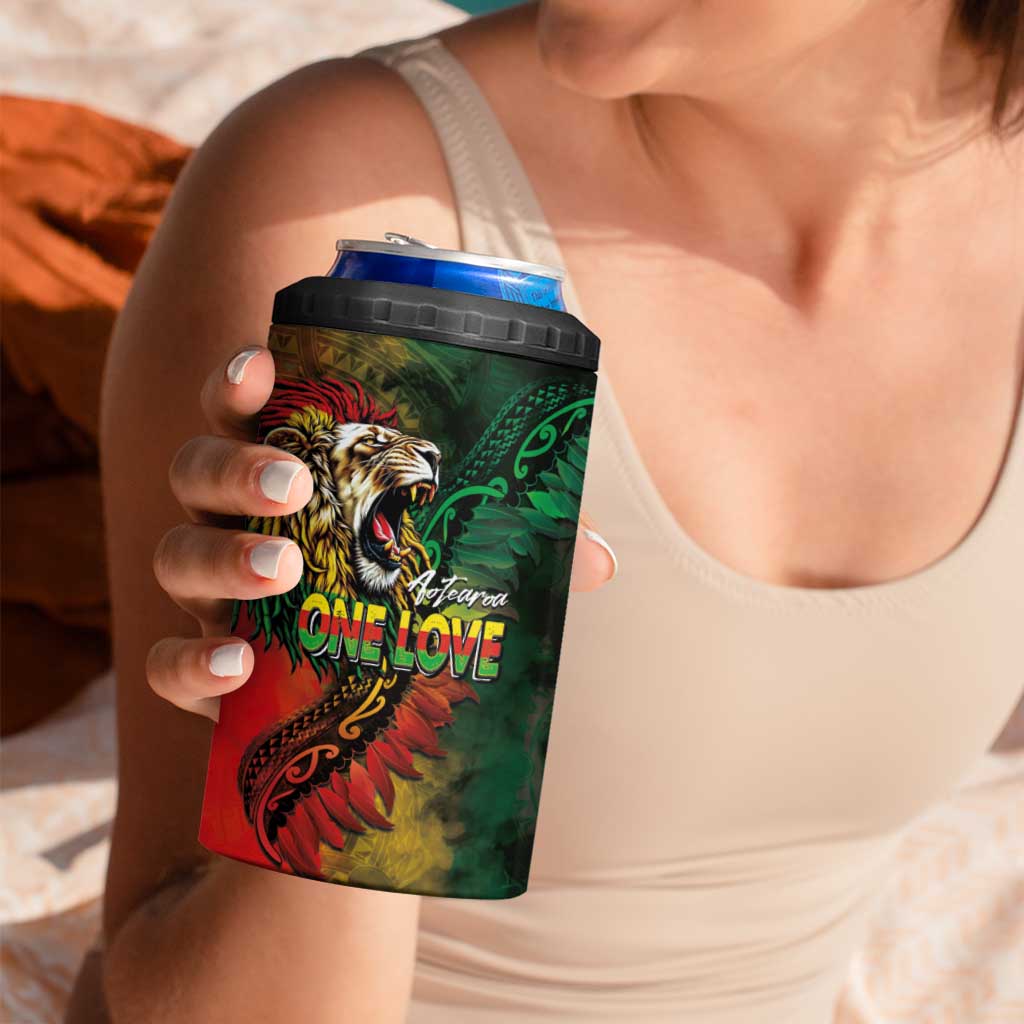 Aotearoa One Love 4 in 1 Can Cooler Tumbler Reggae Lion with Kakahu Huruhuru