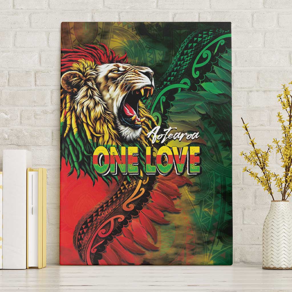 Aotearoa One Love Canvas Wall Art Reggae Lion with Kakahu Huruhuru LT03 Without Frame Black - Polynesian Pride