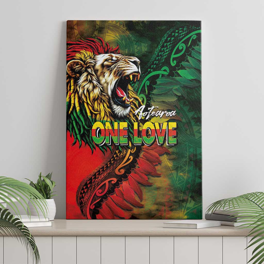Aotearoa One Love Canvas Wall Art Reggae Lion with Kakahu Huruhuru LT03 - Polynesian Pride