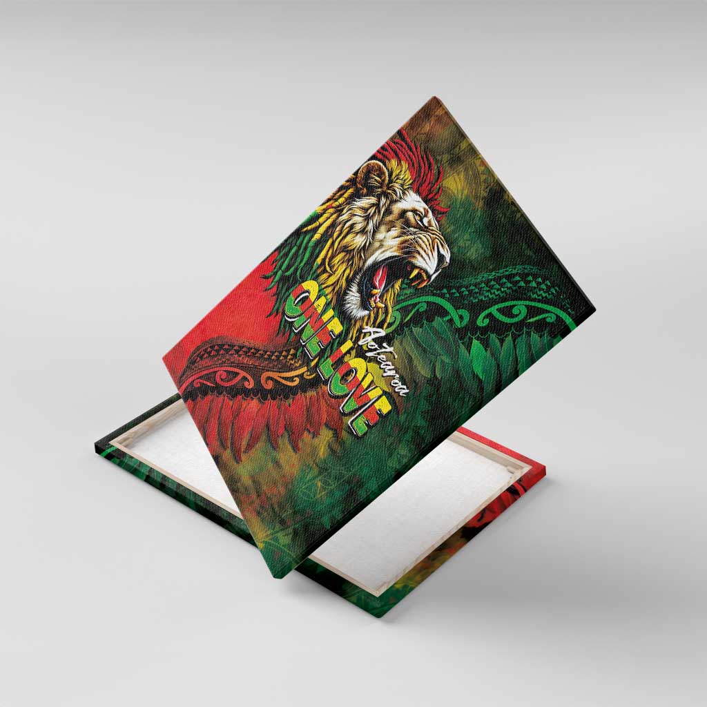 Aotearoa One Love Canvas Wall Art Reggae Lion with Kakahu Huruhuru LT03 With Frame Black - Polynesian Pride