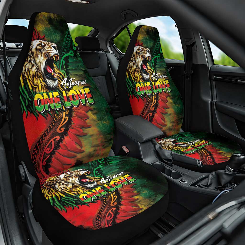 Aotearoa One Love Car Seat Cover Reggae Lion with Kakahu Huruhuru LT03 One Size Black - Polynesian Pride