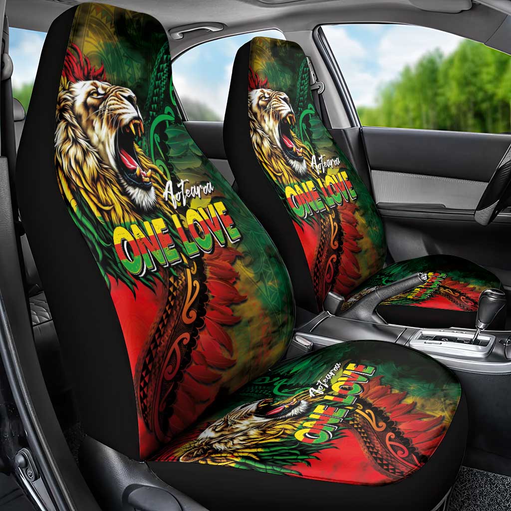 Aotearoa One Love Car Seat Cover Reggae Lion with Kakahu Huruhuru LT03 - Polynesian Pride