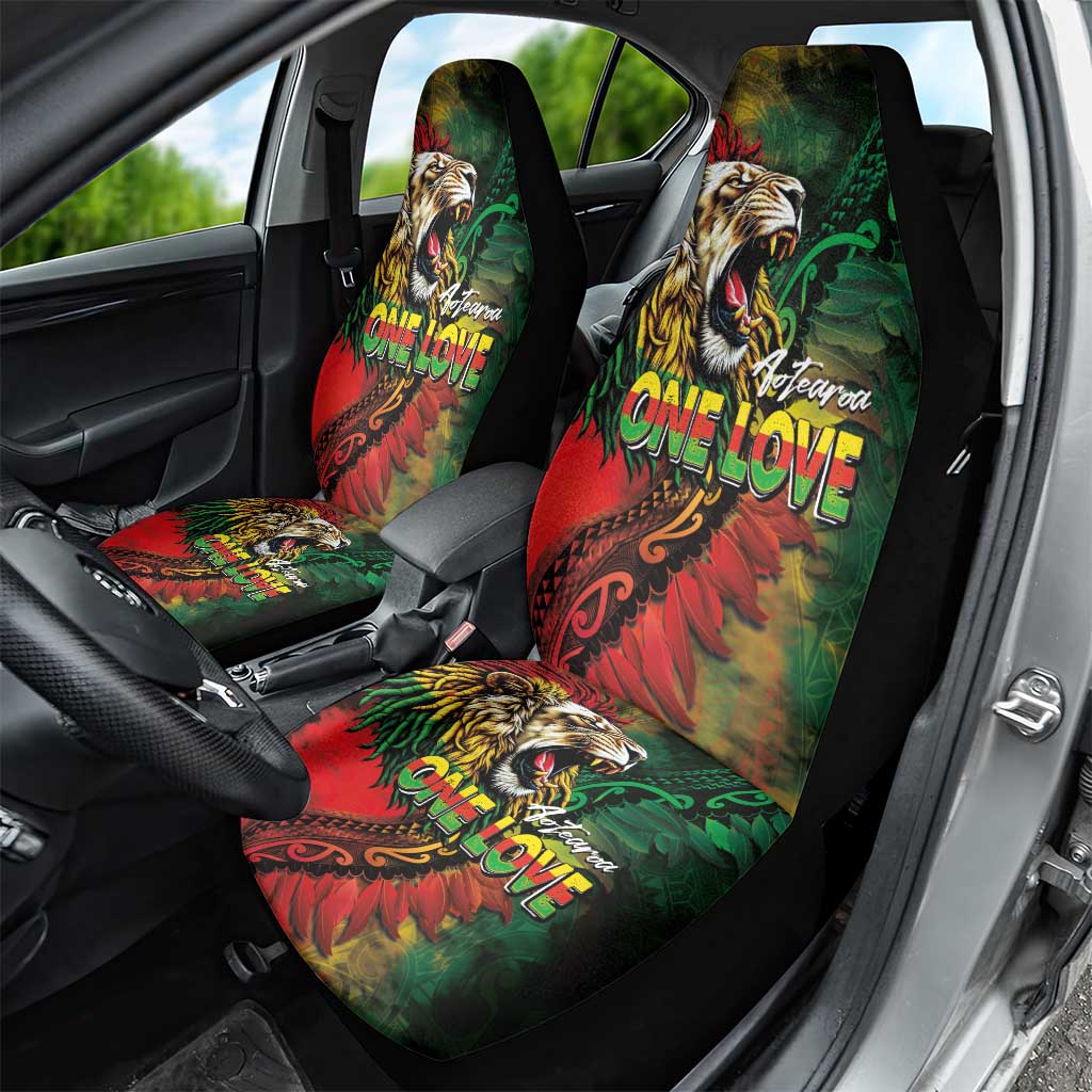 Aotearoa One Love Car Seat Cover Reggae Lion with Kakahu Huruhuru LT03 - Polynesian Pride