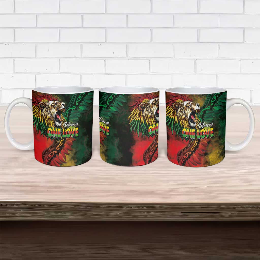 Aotearoa One Love Ceramic Mug Reggae Lion with Kakahu Huruhuru LT03 - Polynesian Pride