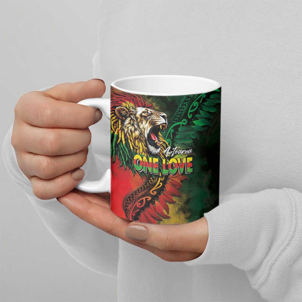 Aotearoa One Love Ceramic Mug Reggae Lion with Kakahu Huruhuru LT03 - Polynesian Pride