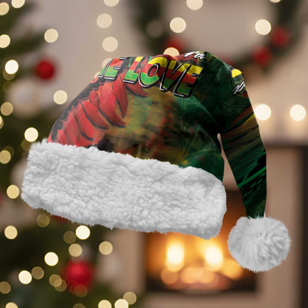 Aotearoa One Love Christmas Santa Hat Reggae Lion with Kakahu Huruhuru LT03 With Fur Black - Polynesian Pride