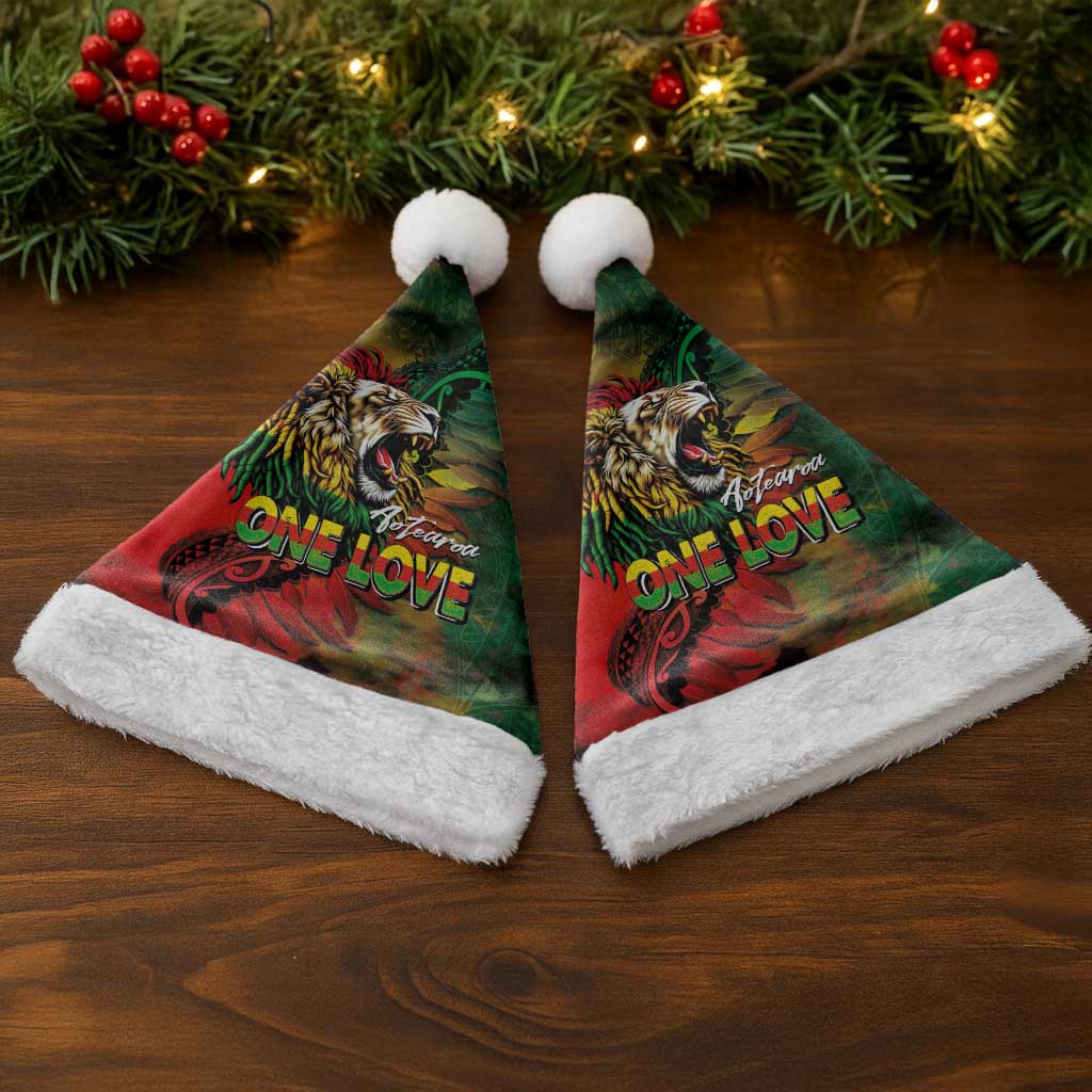 Aotearoa One Love Christmas Santa Hat Reggae Lion with Kakahu Huruhuru LT03 - Polynesian Pride