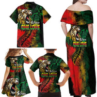 Aotearoa One Love Family Matching Off Shoulder Maxi Dress and Hawaiian Shirt Reggae Lion with Kakahu Huruhuru