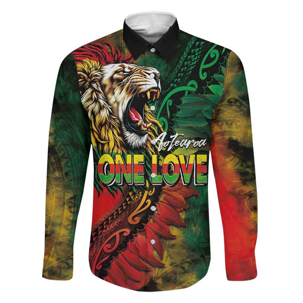 Aotearoa One Love Family Matching Off Shoulder Maxi Dress and Hawaiian Shirt Reggae Lion with Kakahu Huruhuru