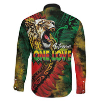 Aotearoa One Love Family Matching Off Shoulder Short Dress and Hawaiian Shirt Reggae Lion with Kakahu Huruhuru