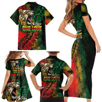Aotearoa One Love Family Matching Short Sleeve Bodycon Dress and Hawaiian Shirt Reggae Lion with Kakahu Huruhuru