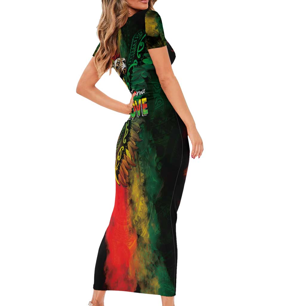 Aotearoa One Love Family Matching Short Sleeve Bodycon Dress and Hawaiian Shirt Reggae Lion with Kakahu Huruhuru