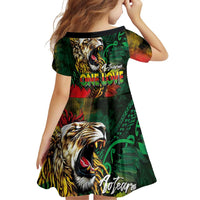 Aotearoa One Love Family Matching Tank Maxi Dress and Hawaiian Shirt Reggae Lion with Kakahu Huruhuru