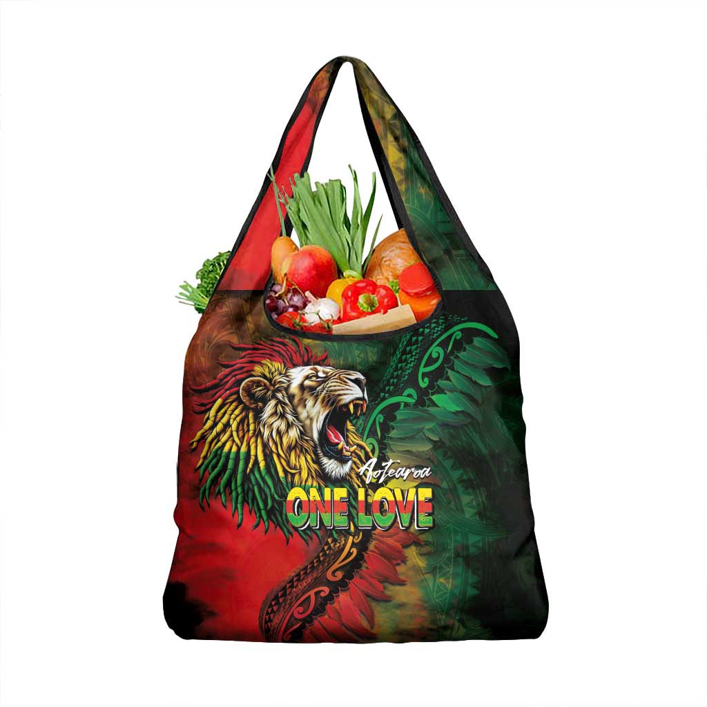 Aotearoa One Love Grocery Bag Reggae Lion with Kakahu Huruhuru LT03 1-pack One Size Black - Polynesian Pride