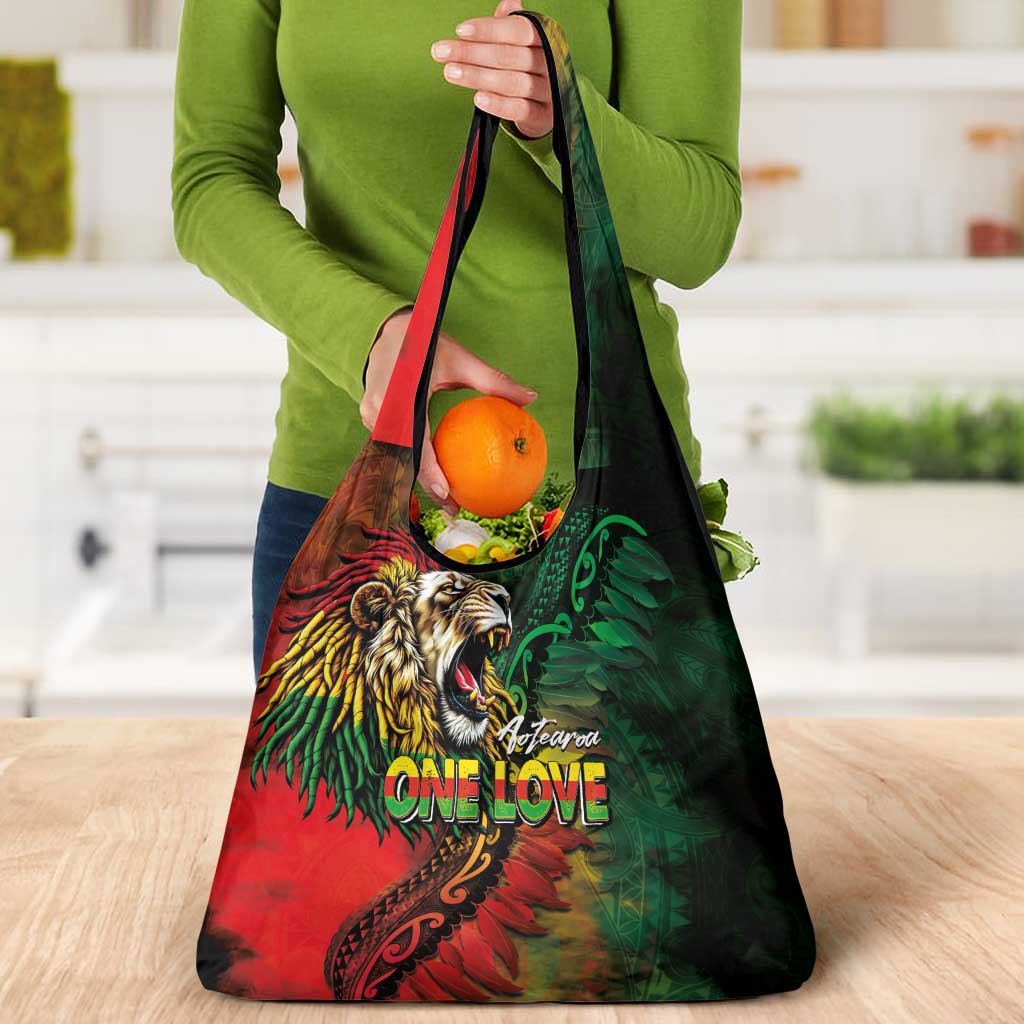 Aotearoa One Love Grocery Bag Reggae Lion with Kakahu Huruhuru LT03 - Polynesian Pride