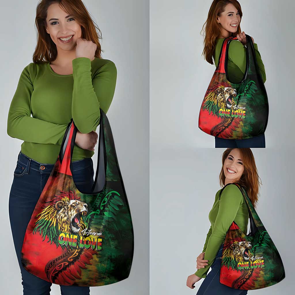 Aotearoa One Love Grocery Bag Reggae Lion with Kakahu Huruhuru LT03 - Polynesian Pride