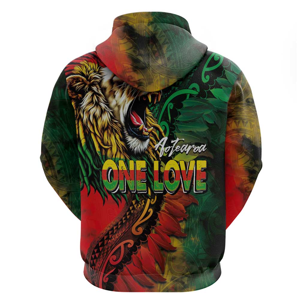 Aotearoa One Love Hoodie Reggae Lion with Kakahu Huruhuru LT03 - Polynesian Pride