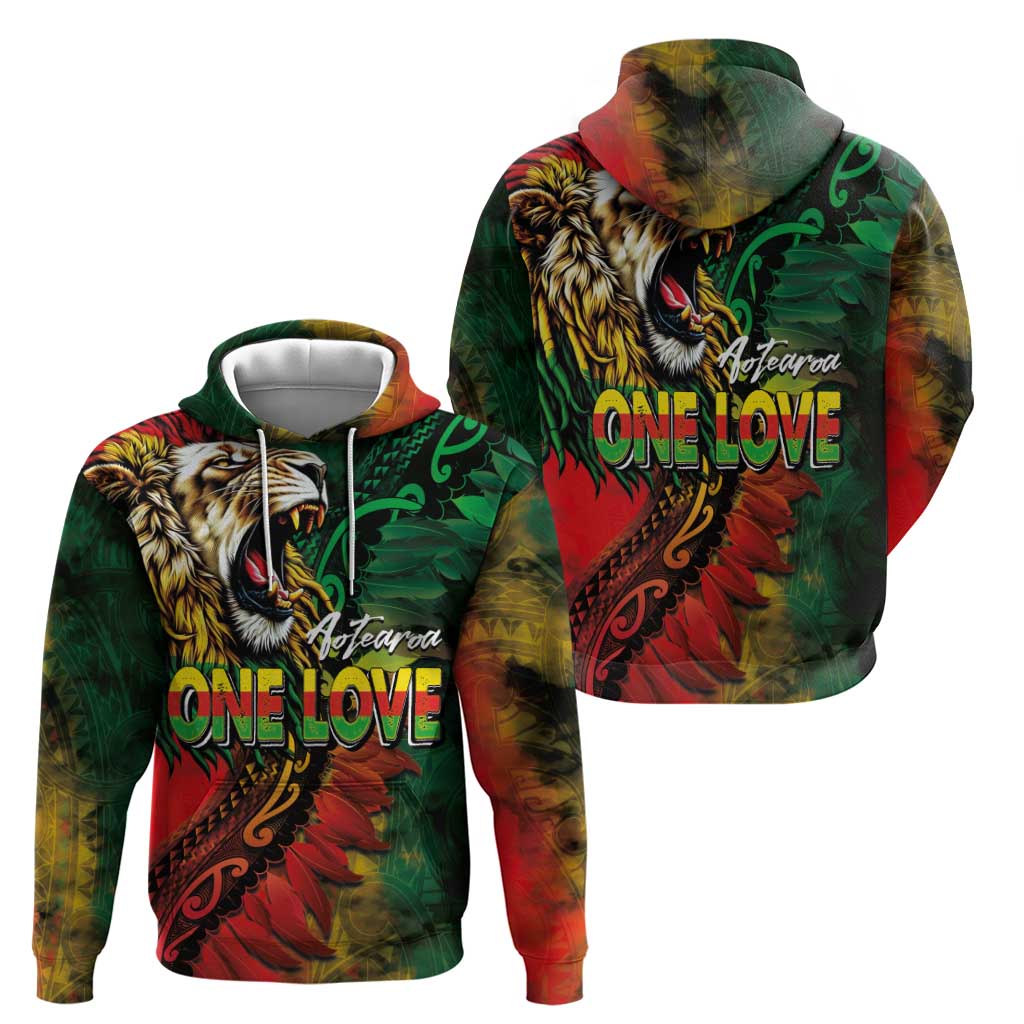 Aotearoa One Love Hoodie Reggae Lion with Kakahu Huruhuru LT03 - Polynesian Pride