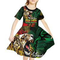 Aotearoa One Love Kid Short Sleeve Dress Reggae Lion with Kakahu Huruhuru LT03 - Polynesian Pride