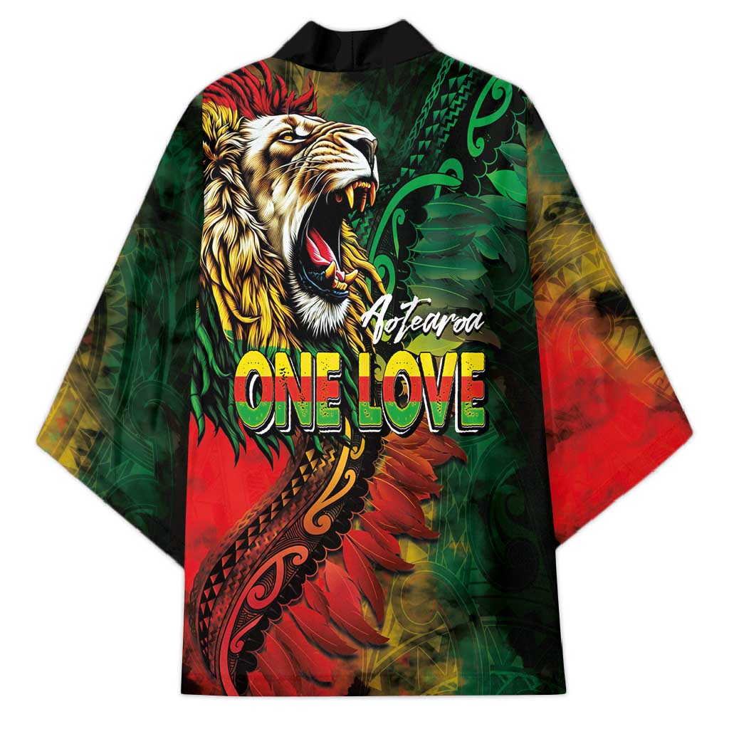 Aotearoa One Love Kimono Reggae Lion with Kakahu Huruhuru LT03 - Polynesian Pride