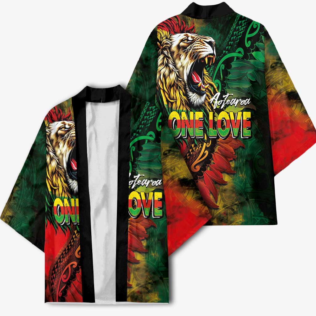 Aotearoa One Love Kimono Reggae Lion with Kakahu Huruhuru LT03 - Polynesian Pride