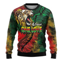 Aotearoa One Love Ugly Christmas Sweater Reggae Lion with Kakahu Huruhuru LT03 - Polynesian Pride