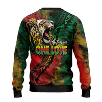 Aotearoa One Love Ugly Christmas Sweater Reggae Lion with Kakahu Huruhuru LT03 - Polynesian Pride
