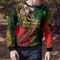 Aotearoa One Love Ugly Christmas Sweater Reggae Lion with Kakahu Huruhuru LT03 - Polynesian Pride