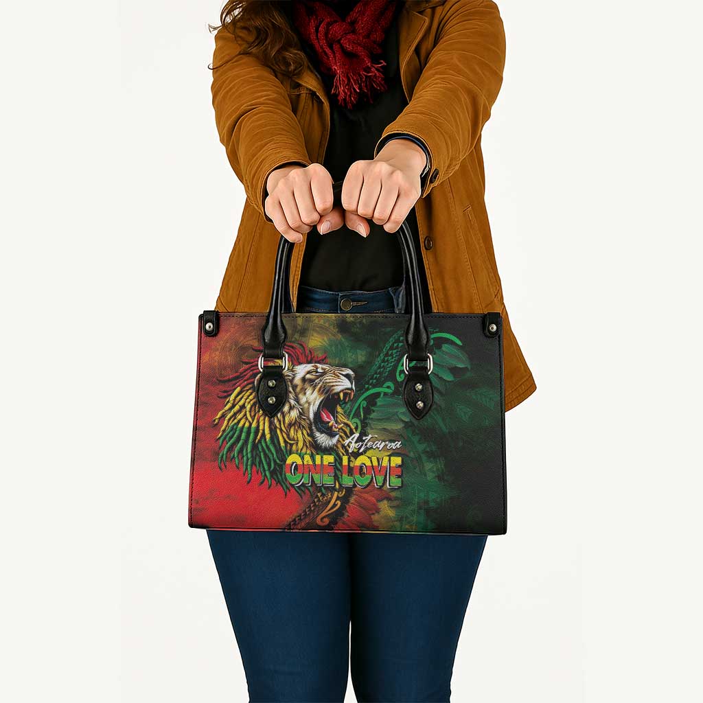 Aotearoa One Love Leather Bag Reggae Lion with Kakahu Huruhuru LT03 - Polynesian Pride