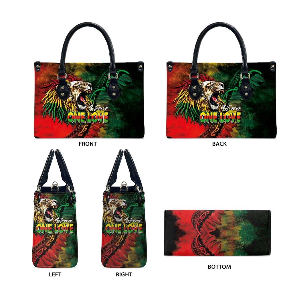 Aotearoa One Love Leather Bag Reggae Lion with Kakahu Huruhuru LT03 - Polynesian Pride